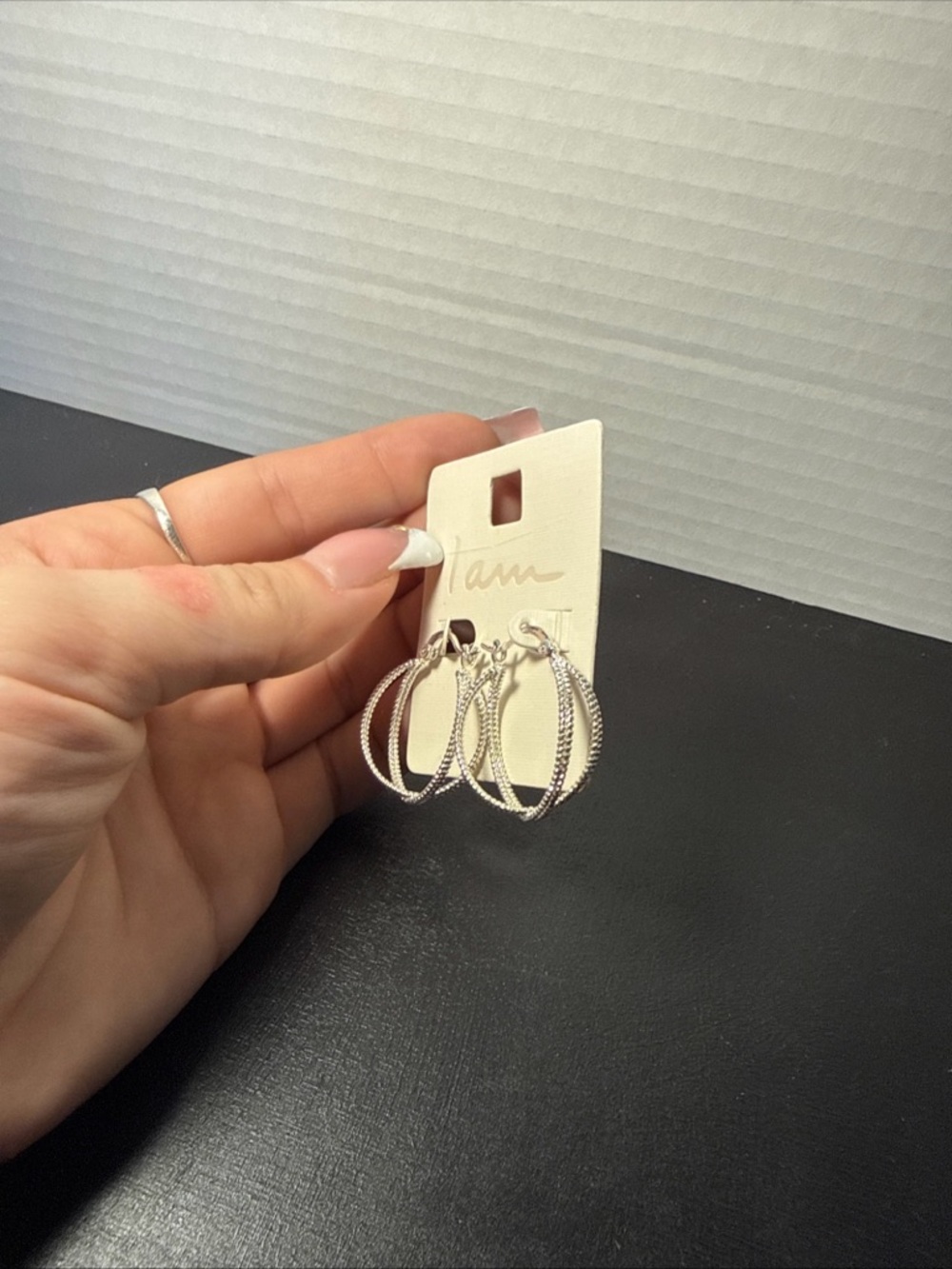 H&M Shiny Silver Twisted Double Hoop Earrings
